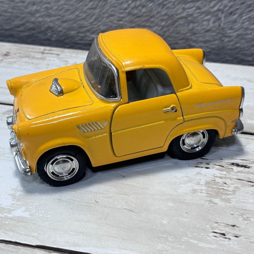 Kinsfun 1955 Ford Thunderbird Yellow Diecast Pull Back Toy Car KT4022 Vintage
